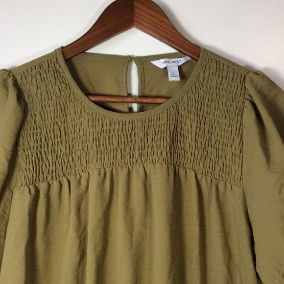 Nine West Olive Green Peplum Top Size Large - Picture 3 of 7
